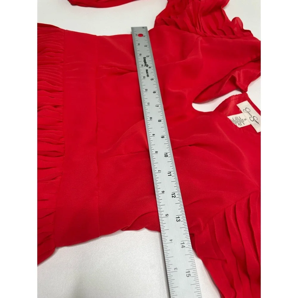 Jessica Simpson Pleated Smocked Long Sleeve Mini Dress Red Holiday‎ Christmas
